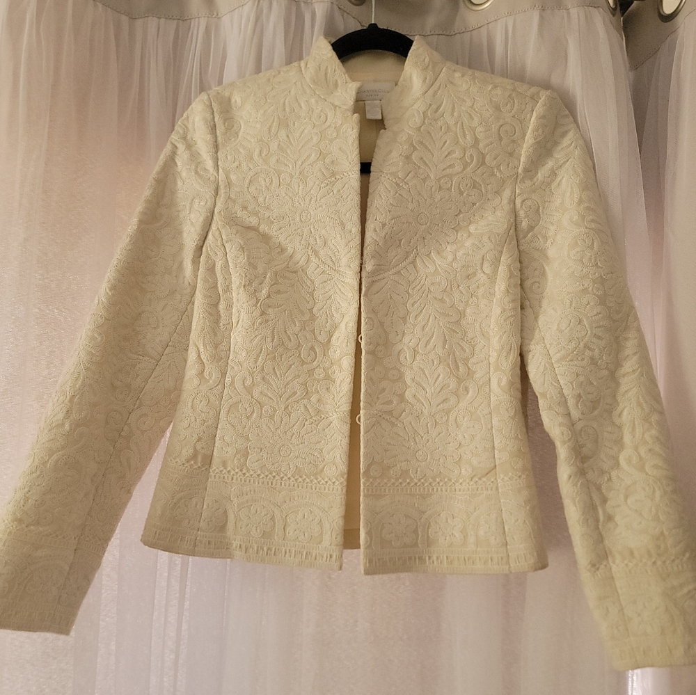 Charter Club Ivory Blazer Beautiful Detail Size 2petite Vintage With Tags